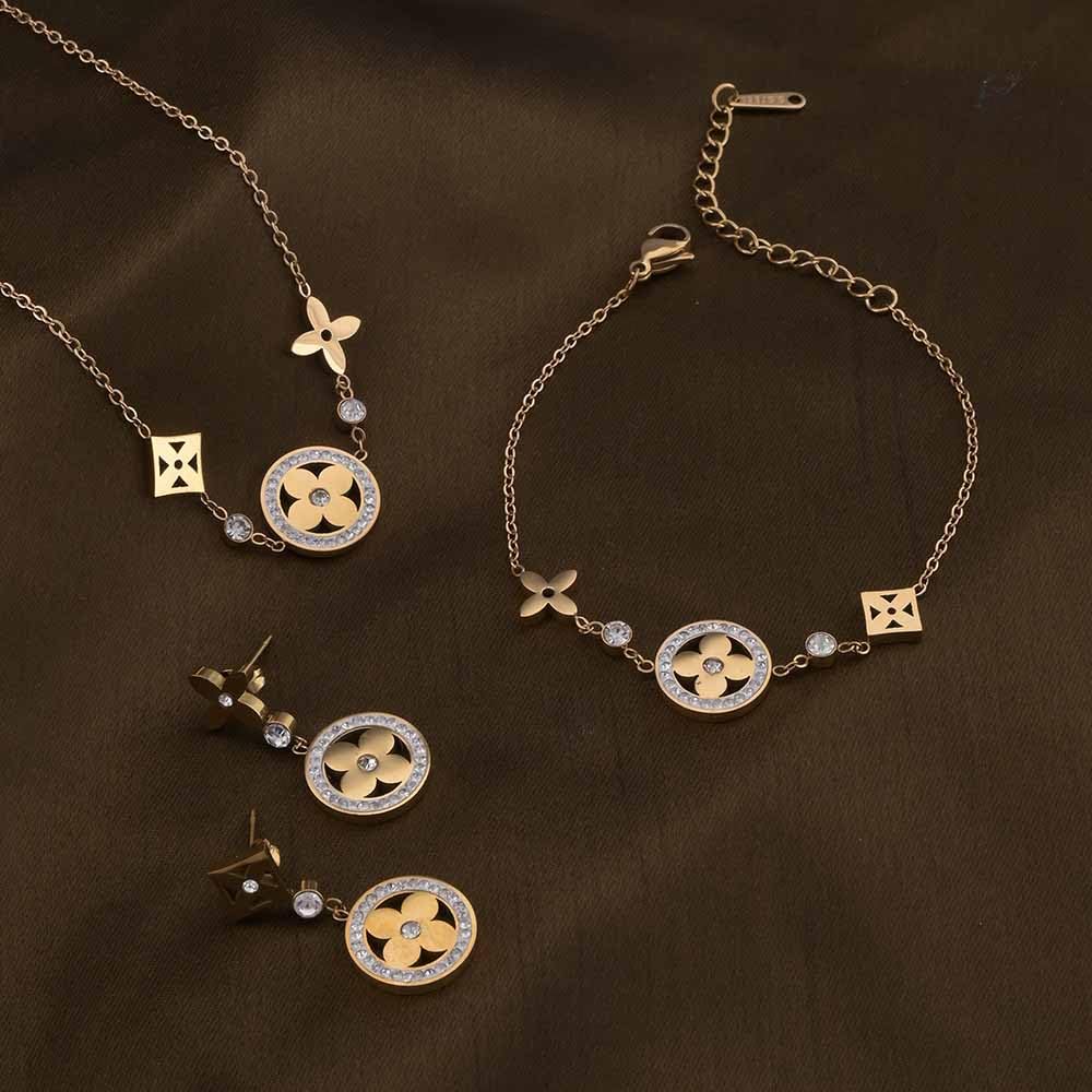 PALMONAS Zircon-Studded Floral Necklace & earring Jewellery Set For Women - Gift For Women & Girls