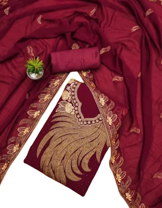 VARNI FABRICS Georgette Dress Material for Women Embroidered Unstitched Woman Salwar Suit Dress Material With Georgette Dupatta Deep Maroon