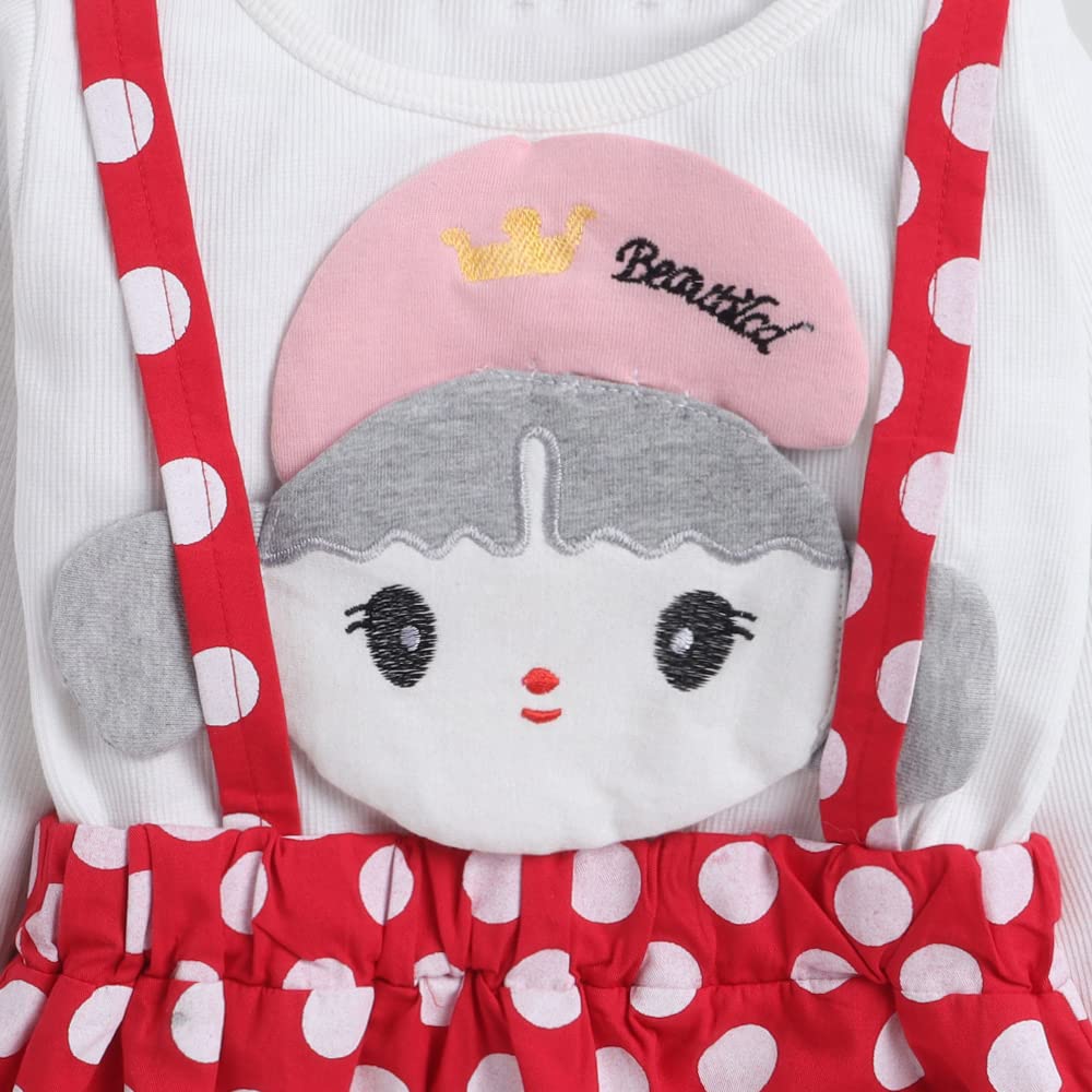 Hopscotch Girls Knee Length Casual Dresses in Red Color For Ages (3-4 Years)