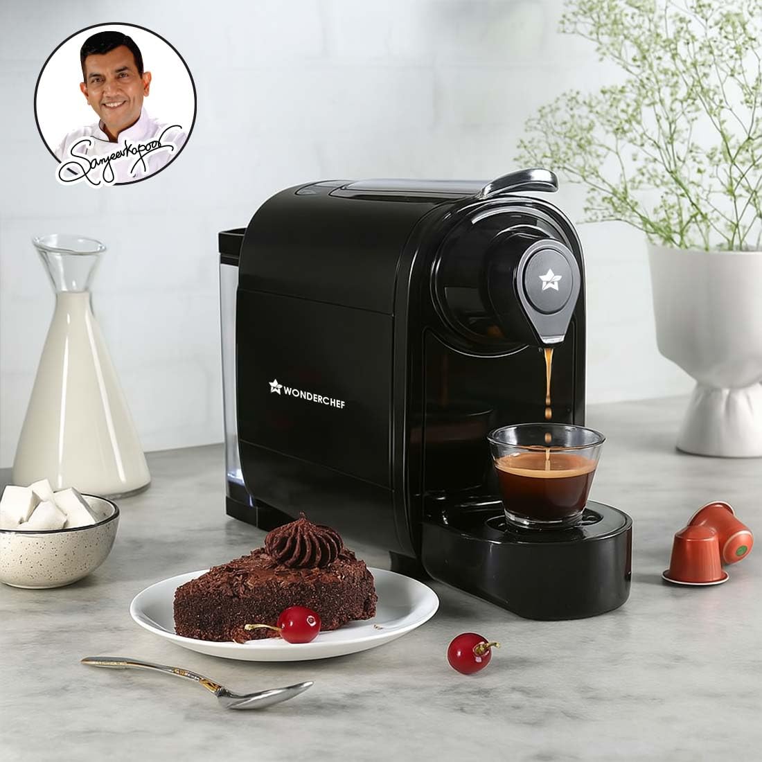 Wonderchef Regalia Capsule Coffee Machine with Frother | Perfect espresso shots for Cappuccino, Latte and Americano | 3 Coffee Shot options - Ristretto, Espresso, Lungo | 1400W | 2 Year Warranty