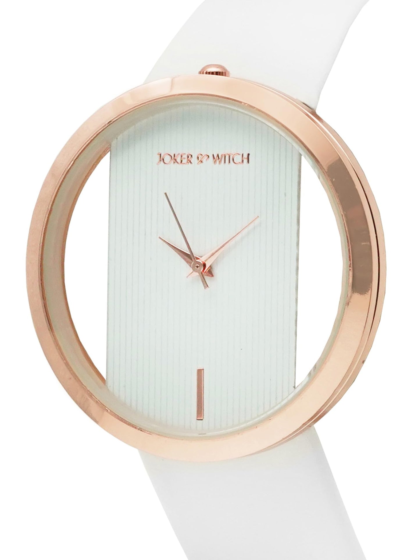 Joker & Witch Futuristic 44mm White Dial 22mm Faux Leather Strap Watch for Women