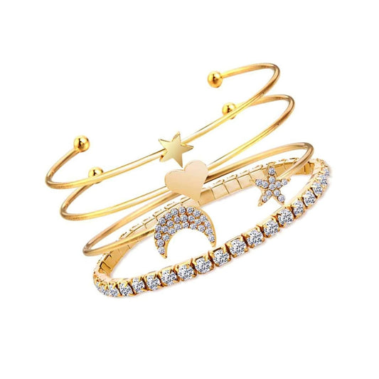Fashion Frill Bracelet For Women Star Moon Design AD Studded Multi Layered Gold Plated Cuff Bangle Bracelet For Women Girls Stackable Bracelet Womens Jewellery