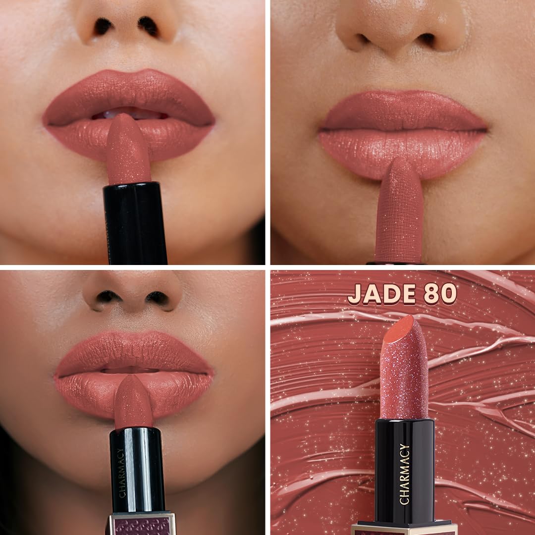 Charmacy Milano Diamond Rush - Jade 80, Creamy & Lightweight Lipstick, Long-Lasting Lipstick, Luxe Shimmer & Matt Finish, 3.8 Gms