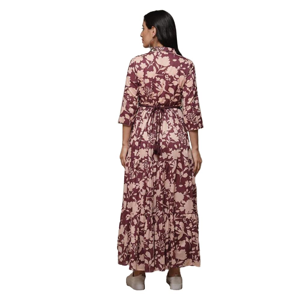 BIBA Women Printed Mix and Match Ankle Length Dress (Casual D1945_Purple_42)