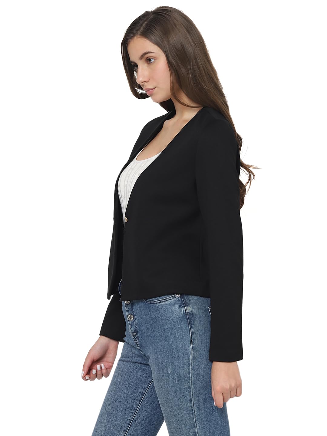 VERO MODA Women Solid Black Polyester Regular Fit Single-Breasted Blazer