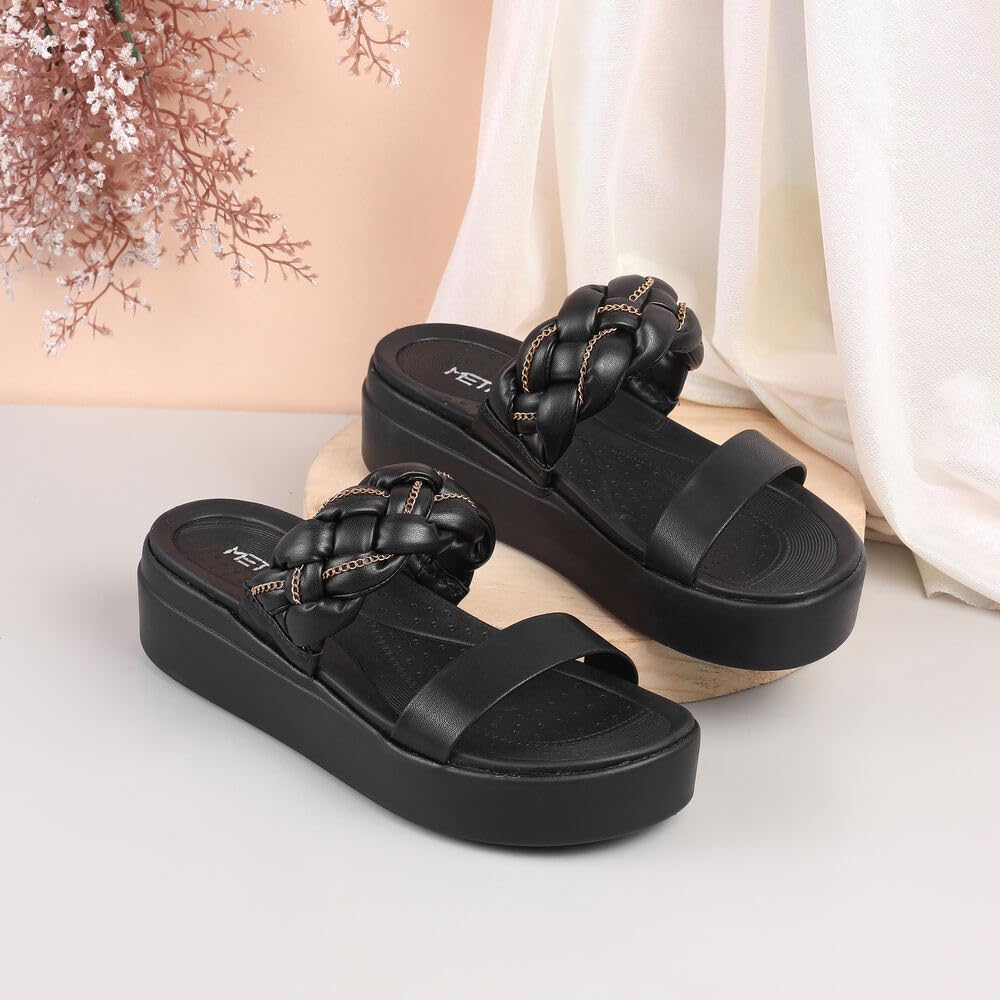 Metro Women Black Unique Weave-Like Strap Platform Heel Fashion Sandal UK/5 EU/38 (41-291)