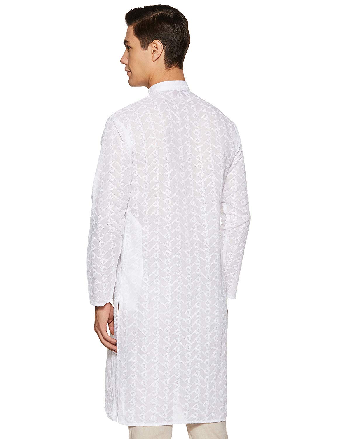 Royal Kurta Mens Chikan Embroidered Cotton Kurta White