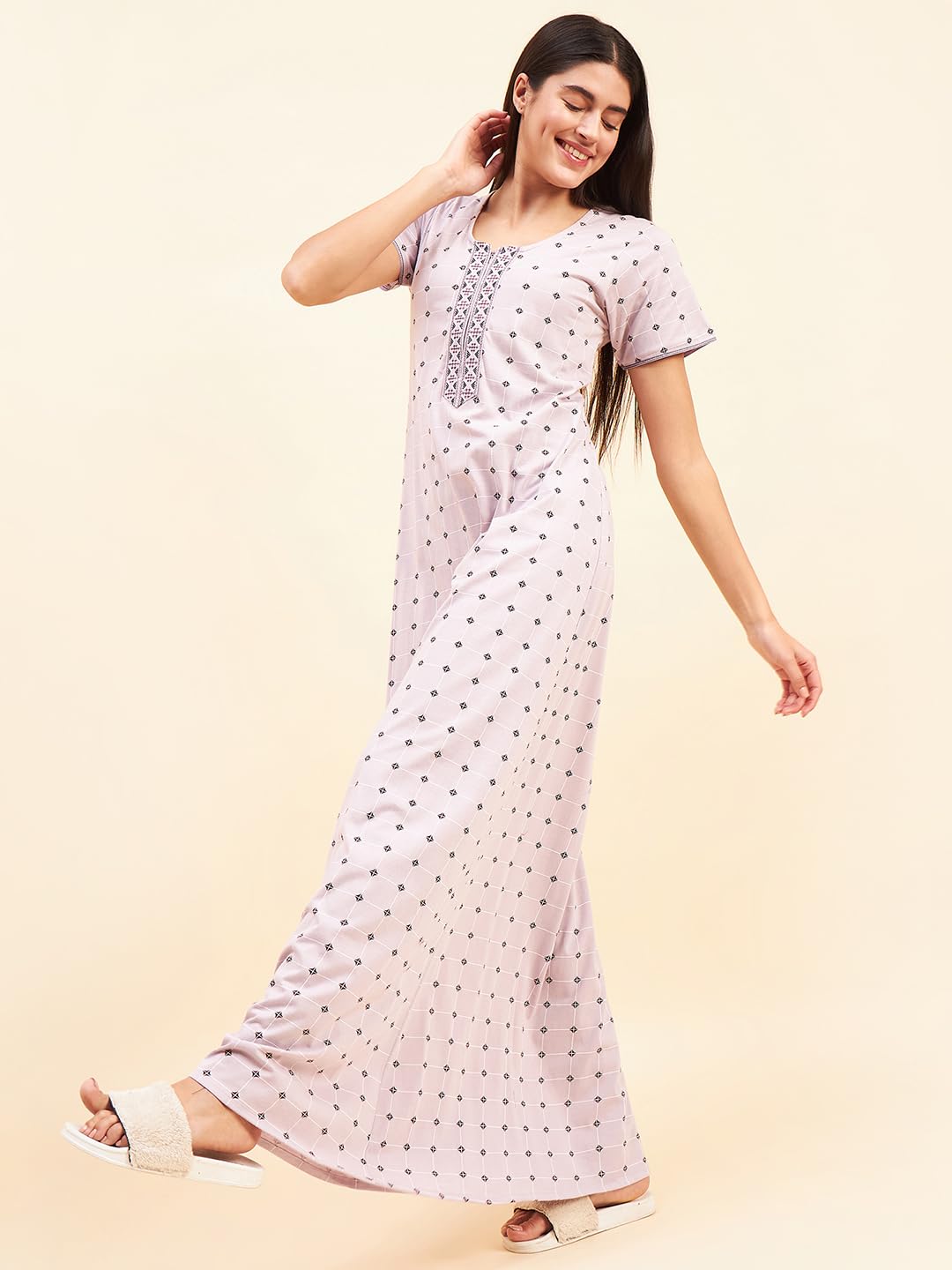 Sweet Dreams Women Printed Half Sleeves Night Dress Rose