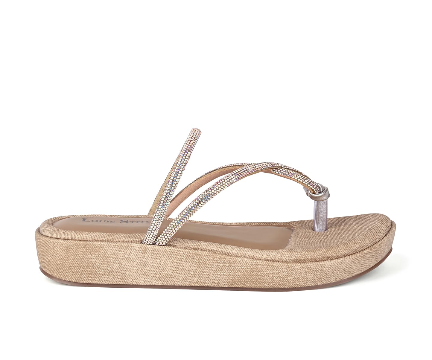 LOUIS STITCH Women’s Slip-On Platform Heel T-Strap Sandals | Open Toe Stylish Beige Wedge Heel Sandal for Ladies, Fashionable Sandal | LSOF-LDPS-GLCSBG