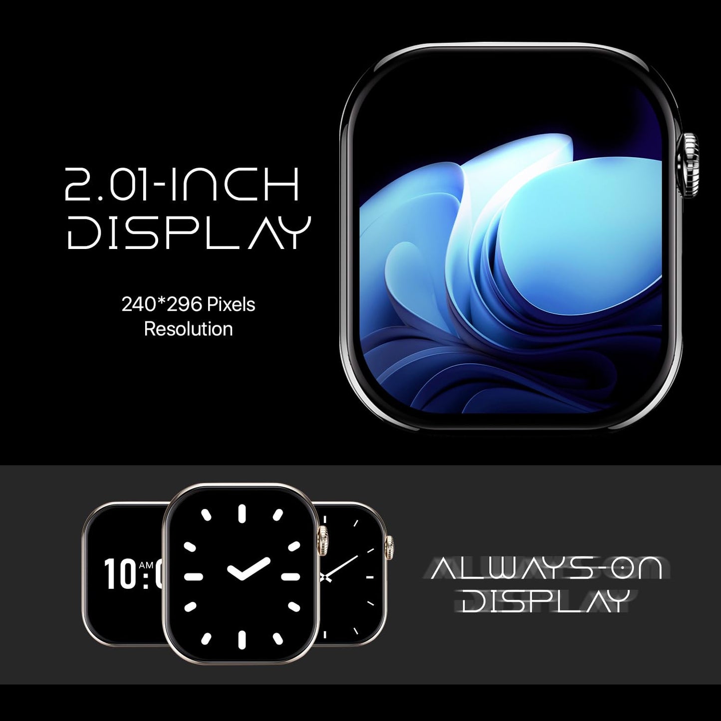 Fire-Boltt Ring X Smartwatch 2.01” Display with Always On Display, Bluetooth Calling, Wireless Charging, AI Voice Assistant, 100+ Sports Modes, Health Suite, 500+ Watchfaces (Black)