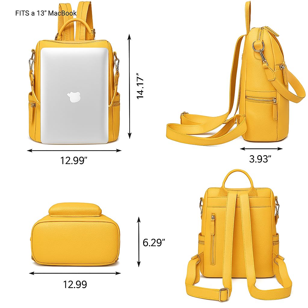MomsyStore Medium Size Leatherette Backpack Purse for Women and Girls Convertible (YellowL)