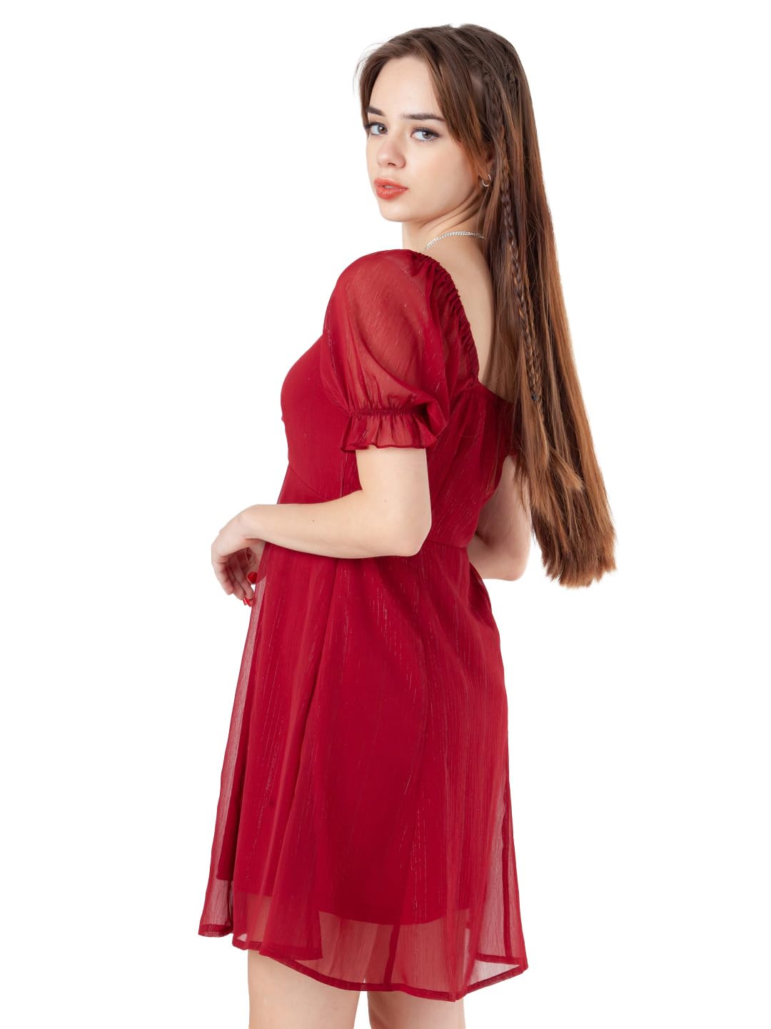 Zink London Women's Maroon Solid Regular Short Dress