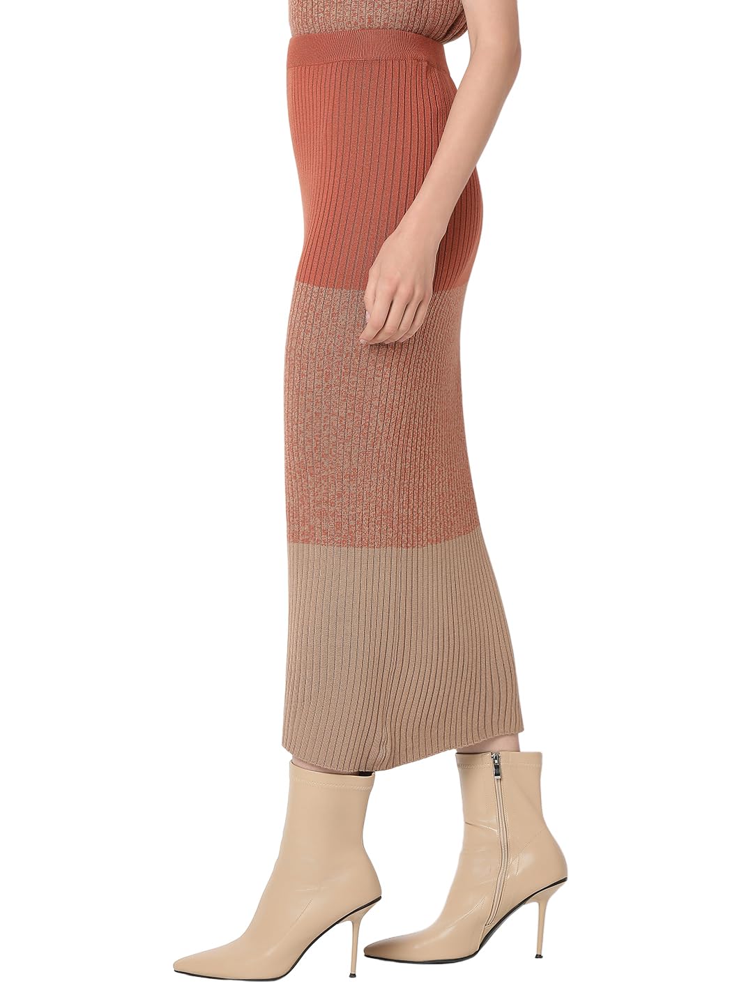 VERO MODA Women's Straight Fit High-Rise Beige Skirt