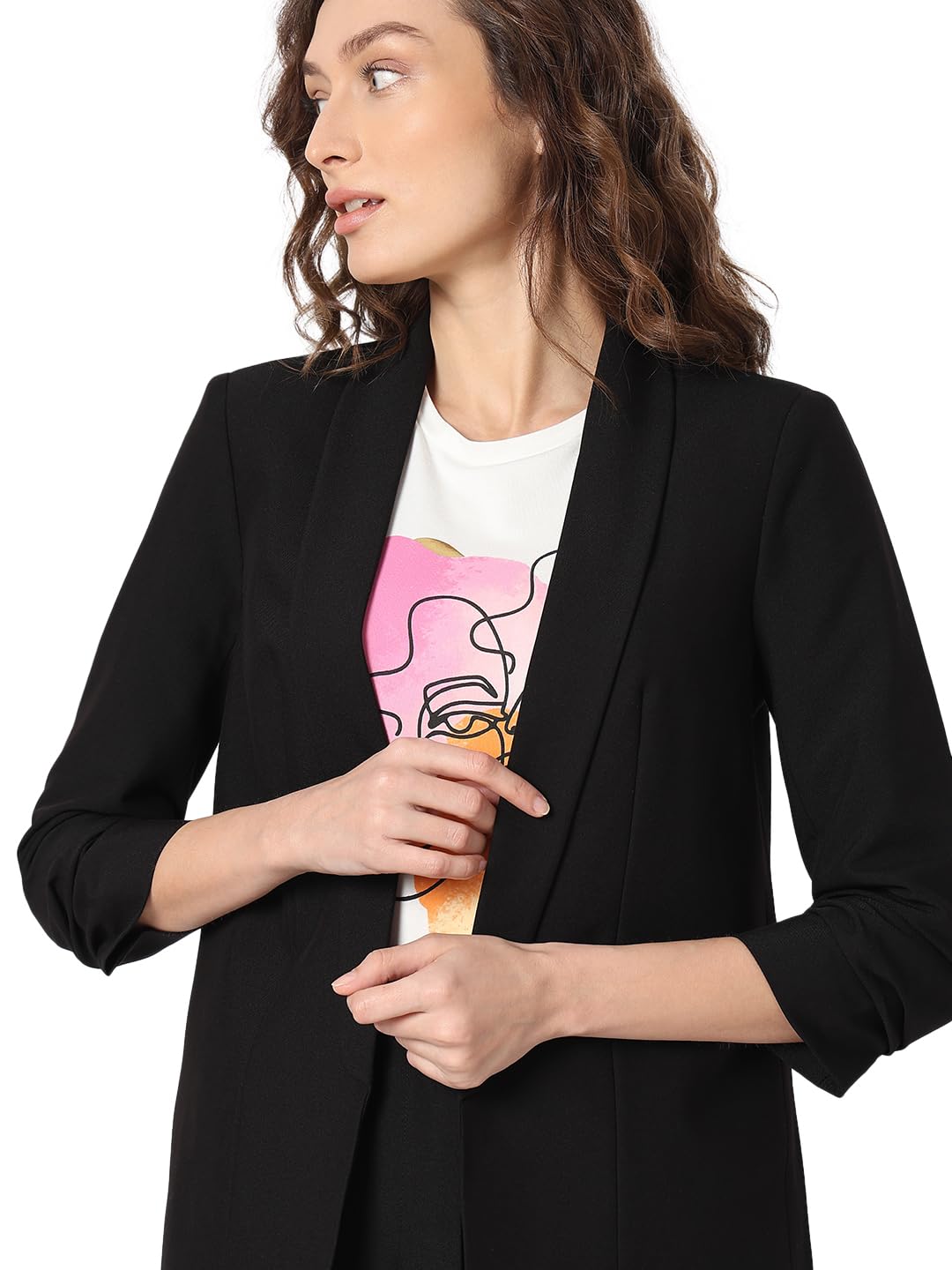 VERO MODA Women Solid Black Relaxed Fit Single Breasted Blazer