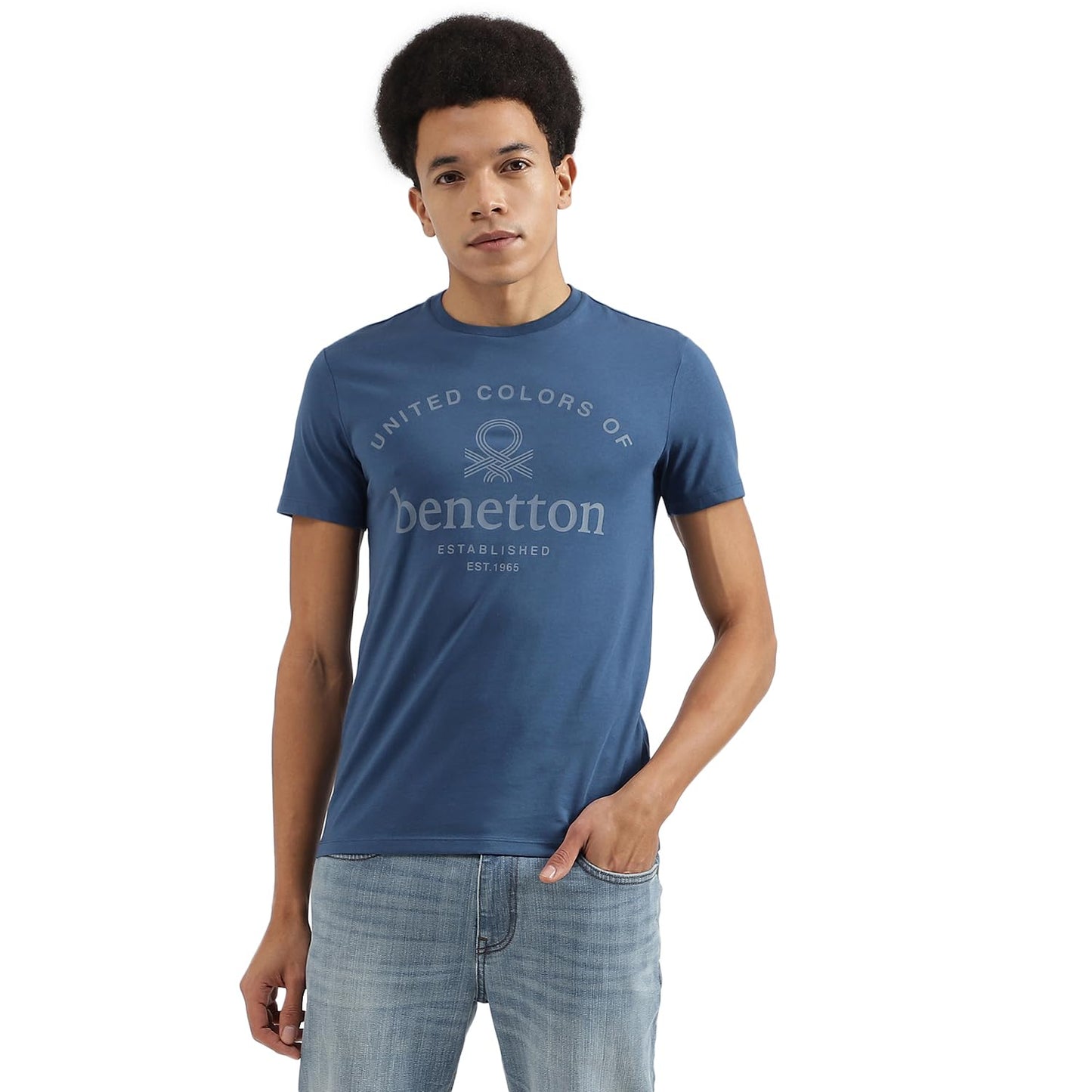 UNITED COLORS OF BENETTON Men's Printed Regular Fit T-Shirt (24P3P99J4209IMT5_MT5