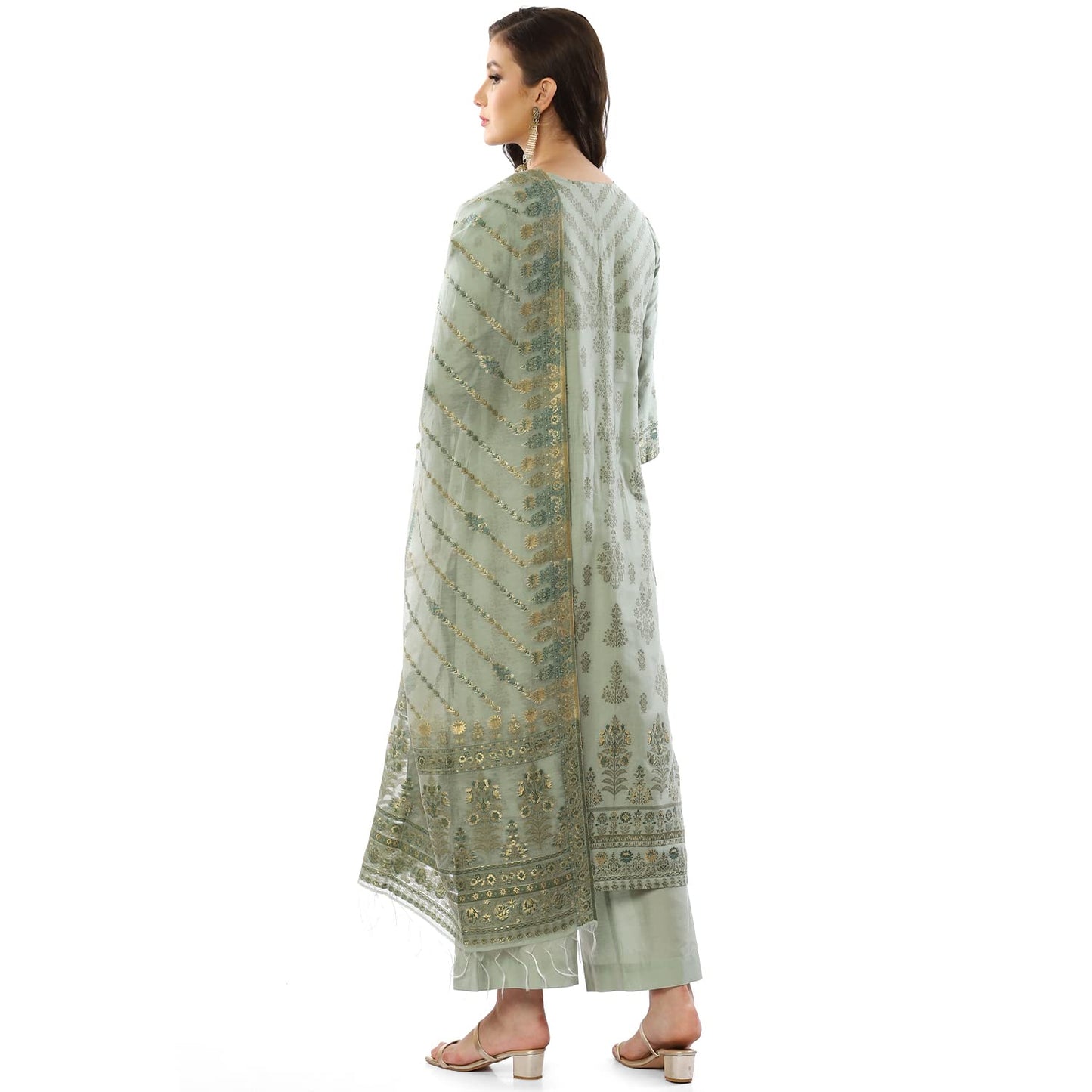 BIBA WOMEN YARNDYED STRAIGHT SALWAR KURTA DUPATTA(SKDASSORTED8385_MINT GREEN_38)