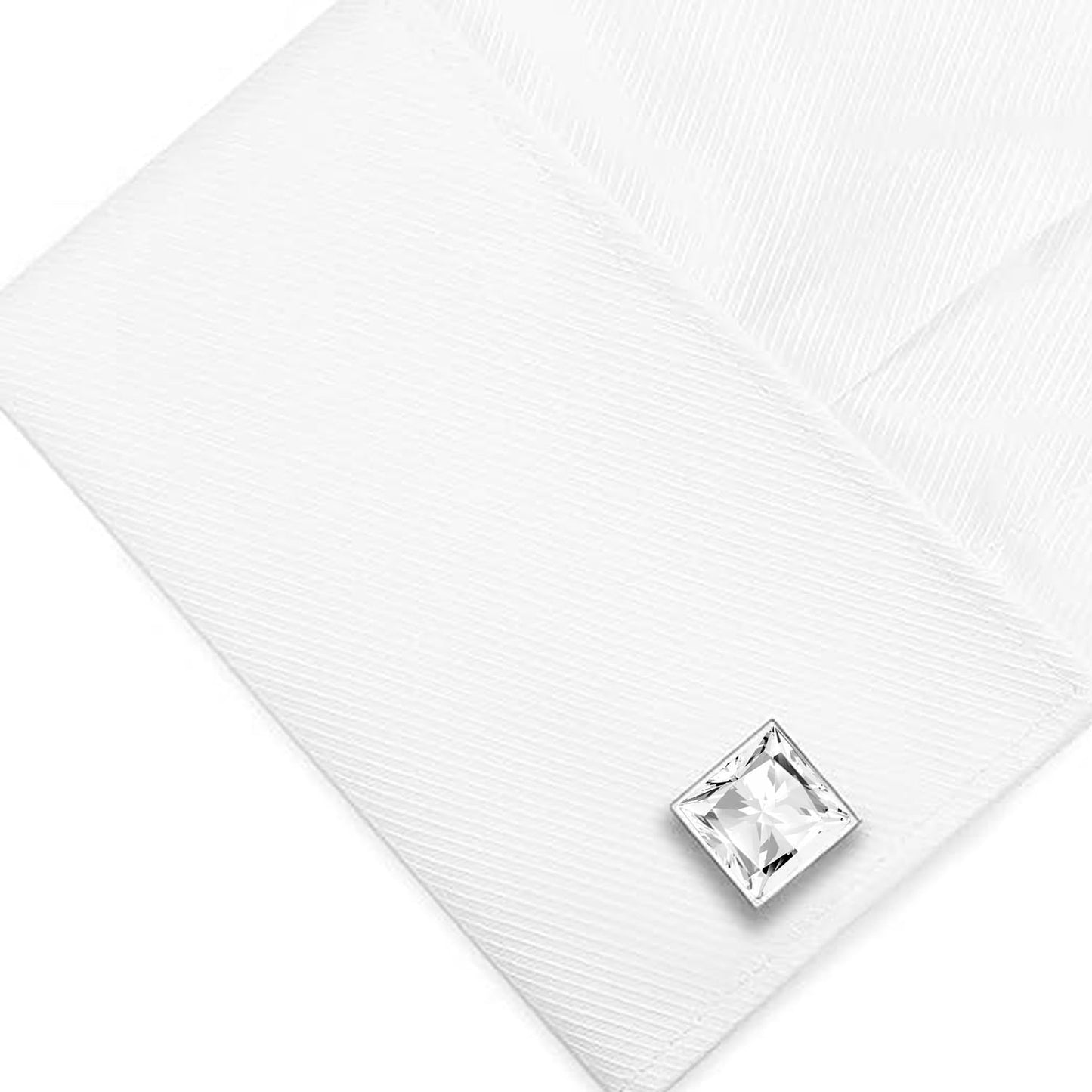 Peora Silver Plated White Crystal Cufflinks Wedding Business Accessories for Men Boys - Valentines Gift for Him