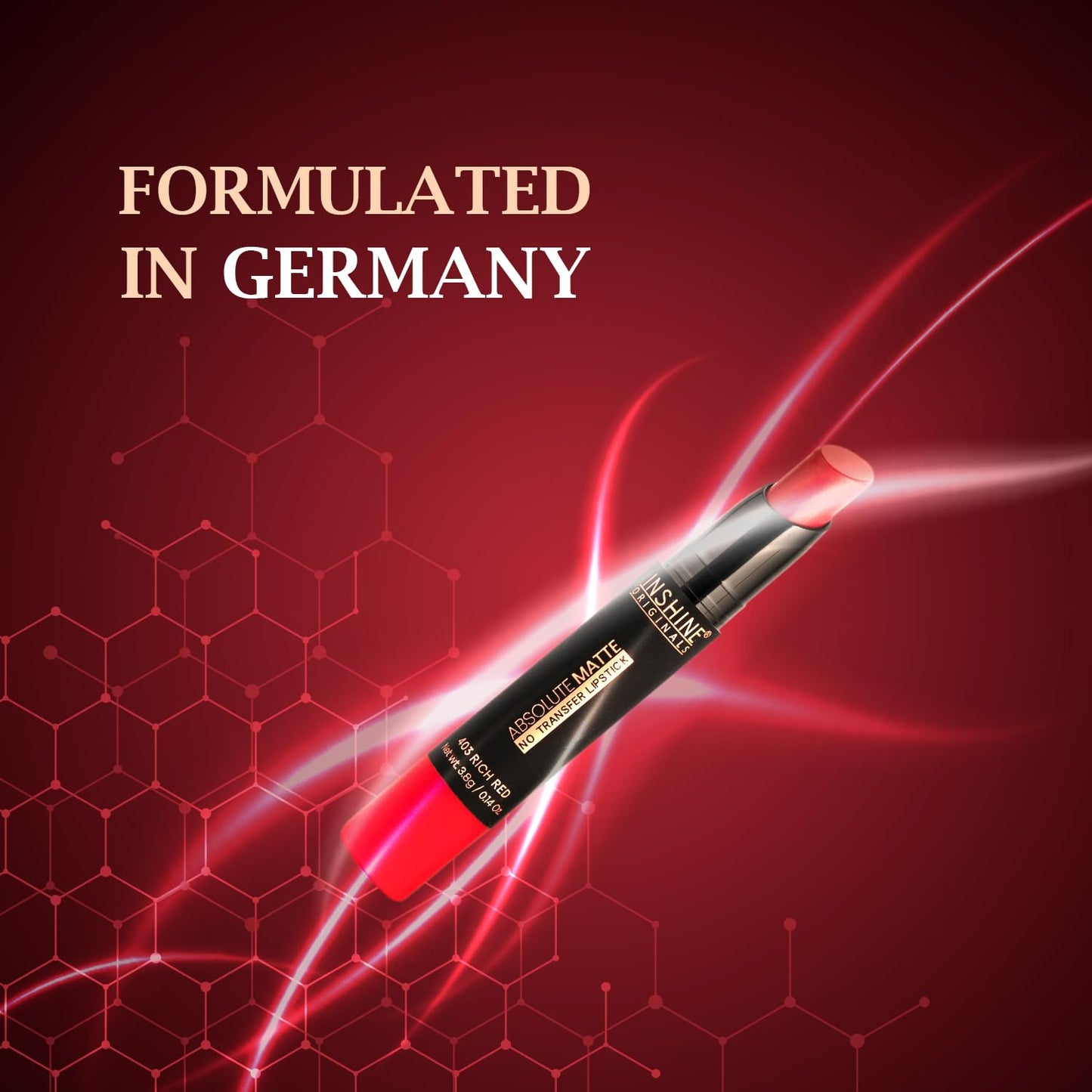INSHINE Absolute Matte Lipstick - Long-lasting, Transfer-resistant, Velvety Matte Finish with Intense Color, Up to 12 Hours Wear | Perfect for Sophisticated Lips - RUBY RED