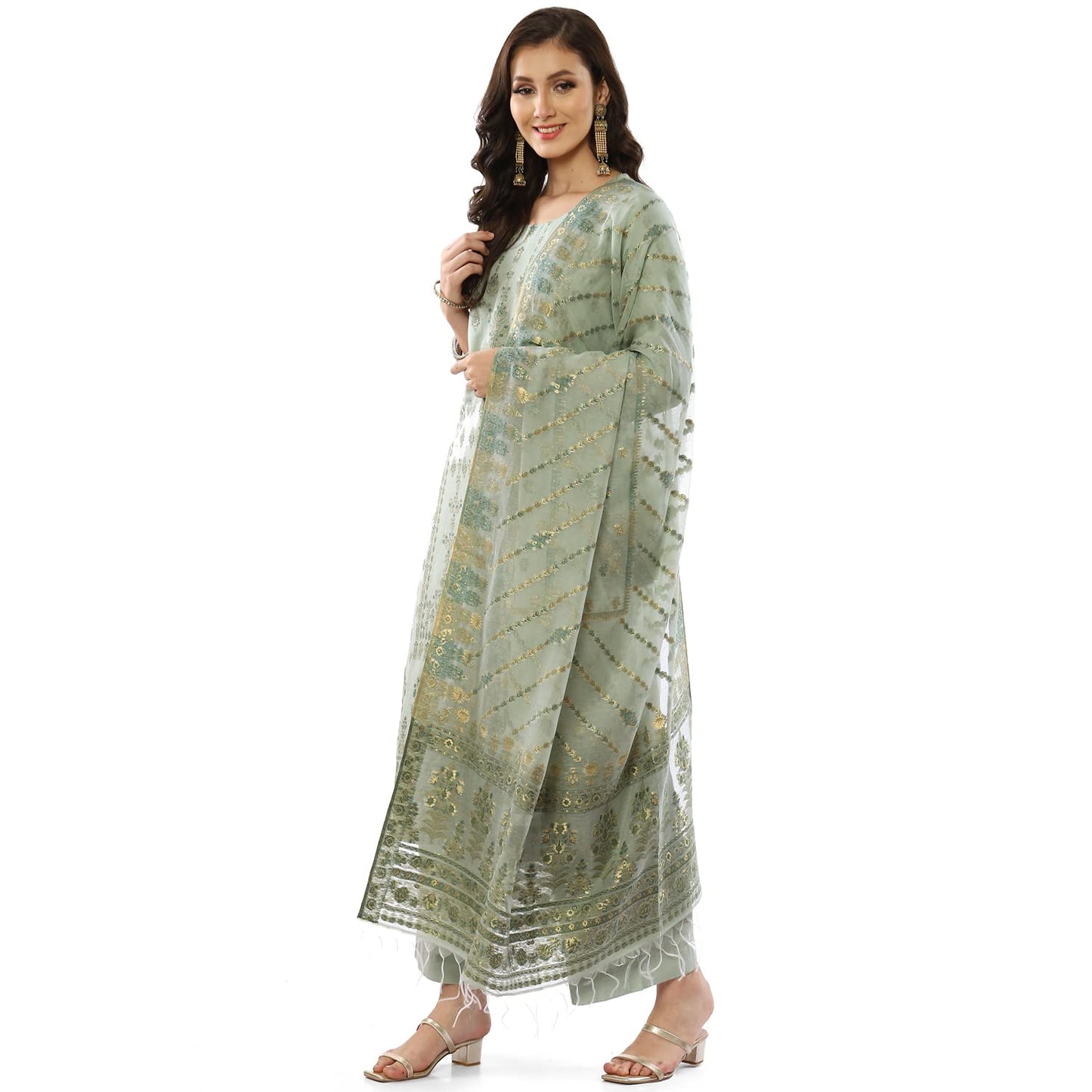 BIBA WOMEN YARNDYED STRAIGHT SALWAR KURTA DUPATTA(SKDASSORTED8385_MINT GREEN_38)