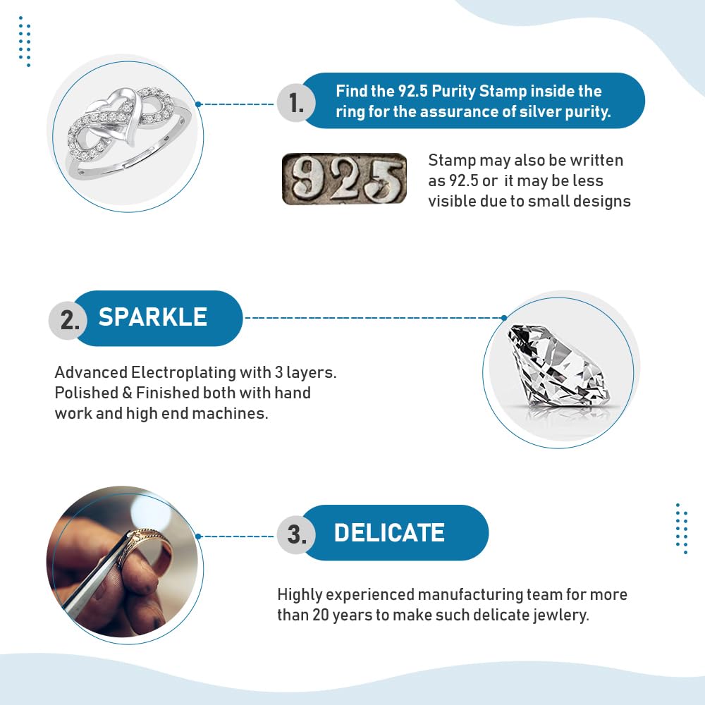 THE MARKETVILLA Pure 925 Sterling Silver Rings for Women, Infinity Ring for Women - Ring for Girlfriend, Silver Rings for Girls, Heart Infinity Style Ladies Anguthi (Adjustable size)