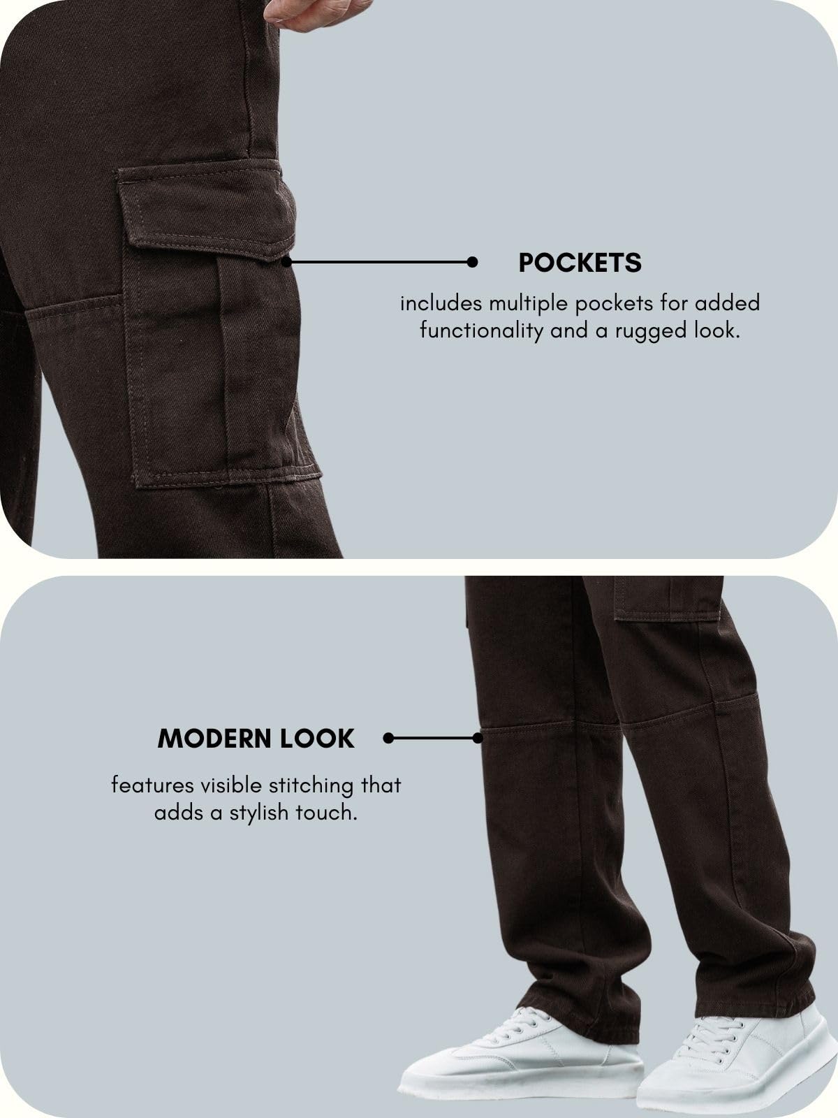 GRECIILOOKS Regular Cargo Pant Baggy Loose Fit Brown