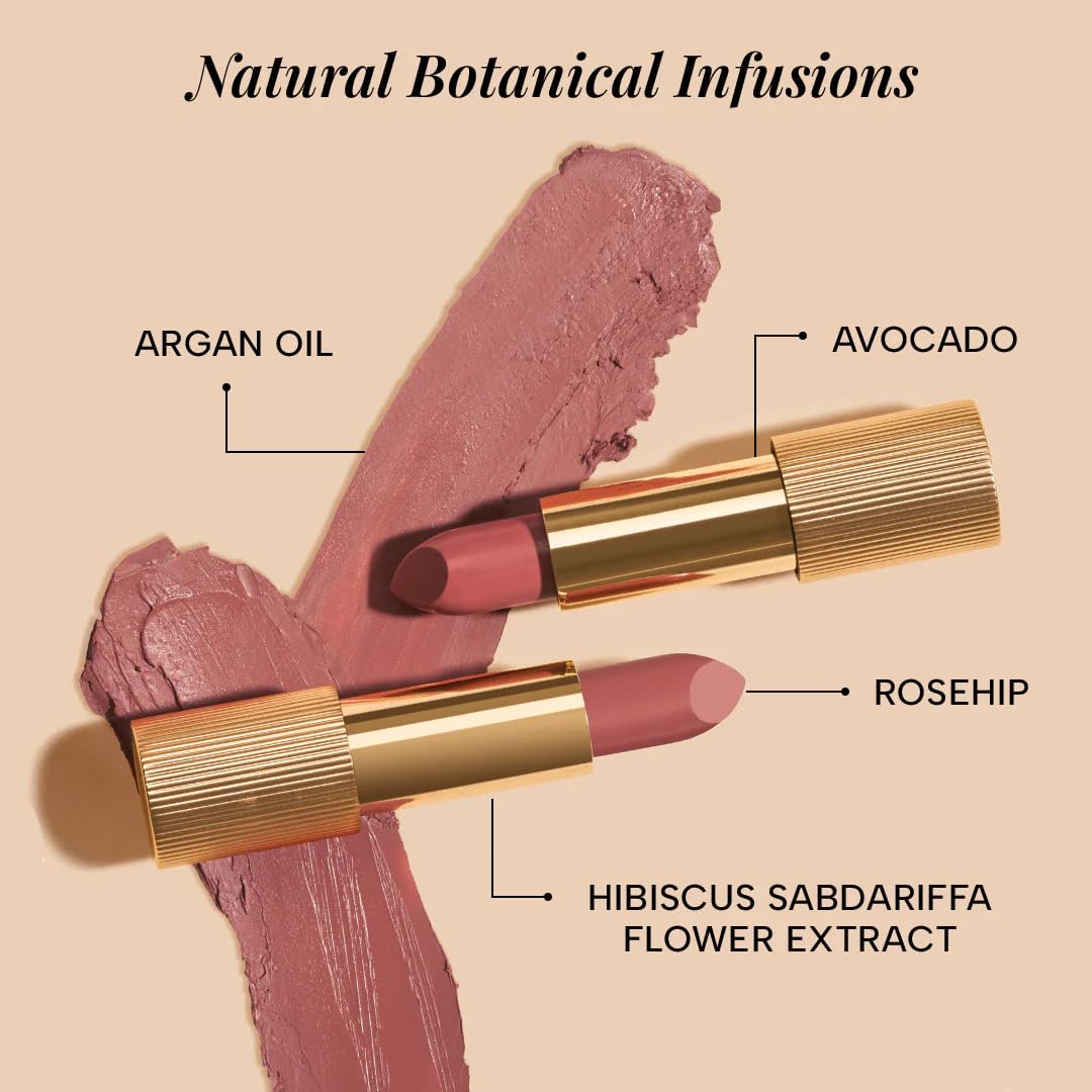 RAS Luxury Oils Lumiere Satin Matte Lipstick | 8-Hr long stay Creamy Matte, Non-Drying, Lightweight & Pigmented | Natural infusion of Argan & Avocado | Vegan, Cruelty-Free (Champagne Blush)
