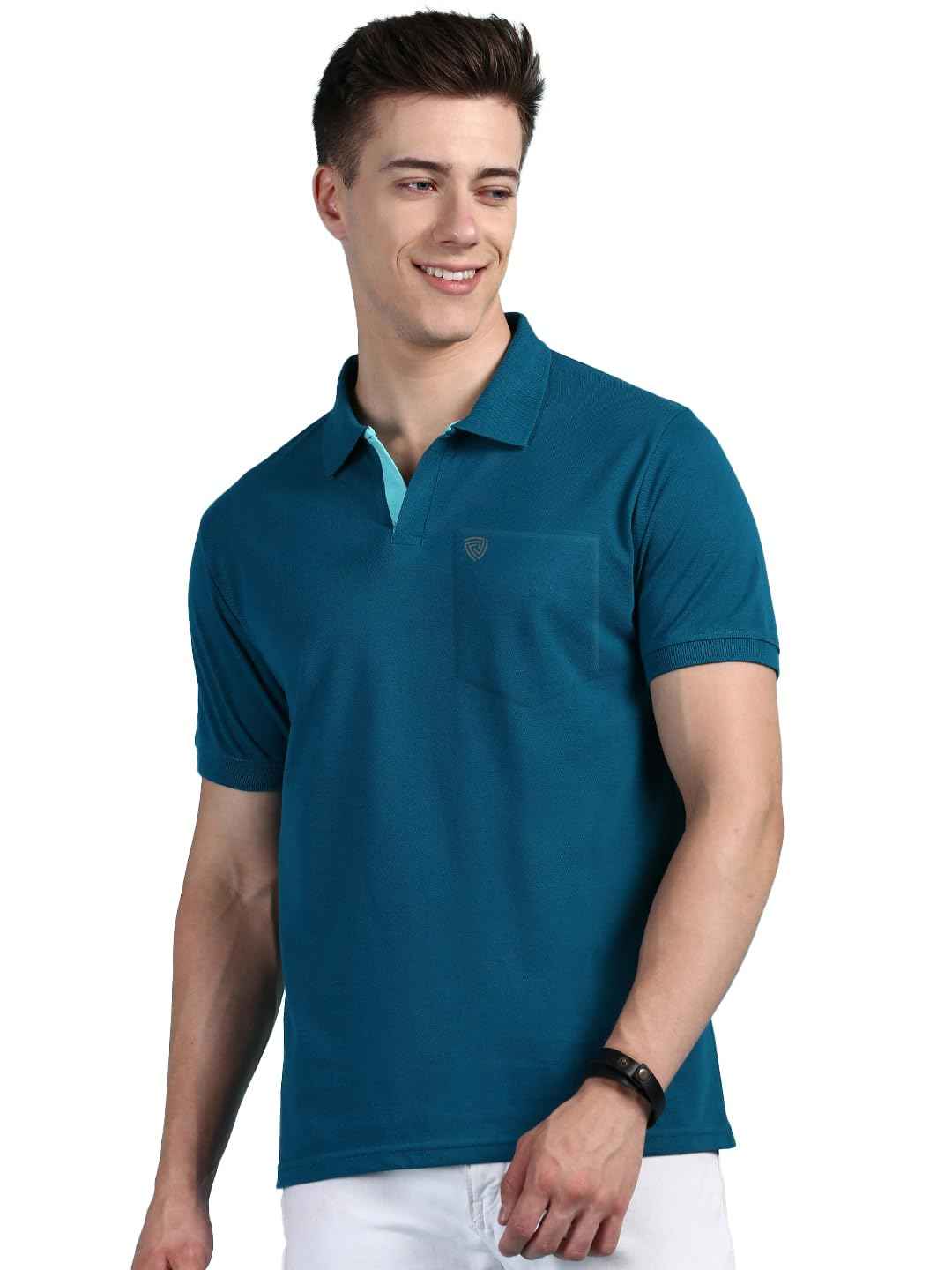Lux Cozi Men's Half Sleeve Soild Casual T-Shirt with Chest Pocket_COZI_2122_EMRAD_L_1PC Emerald