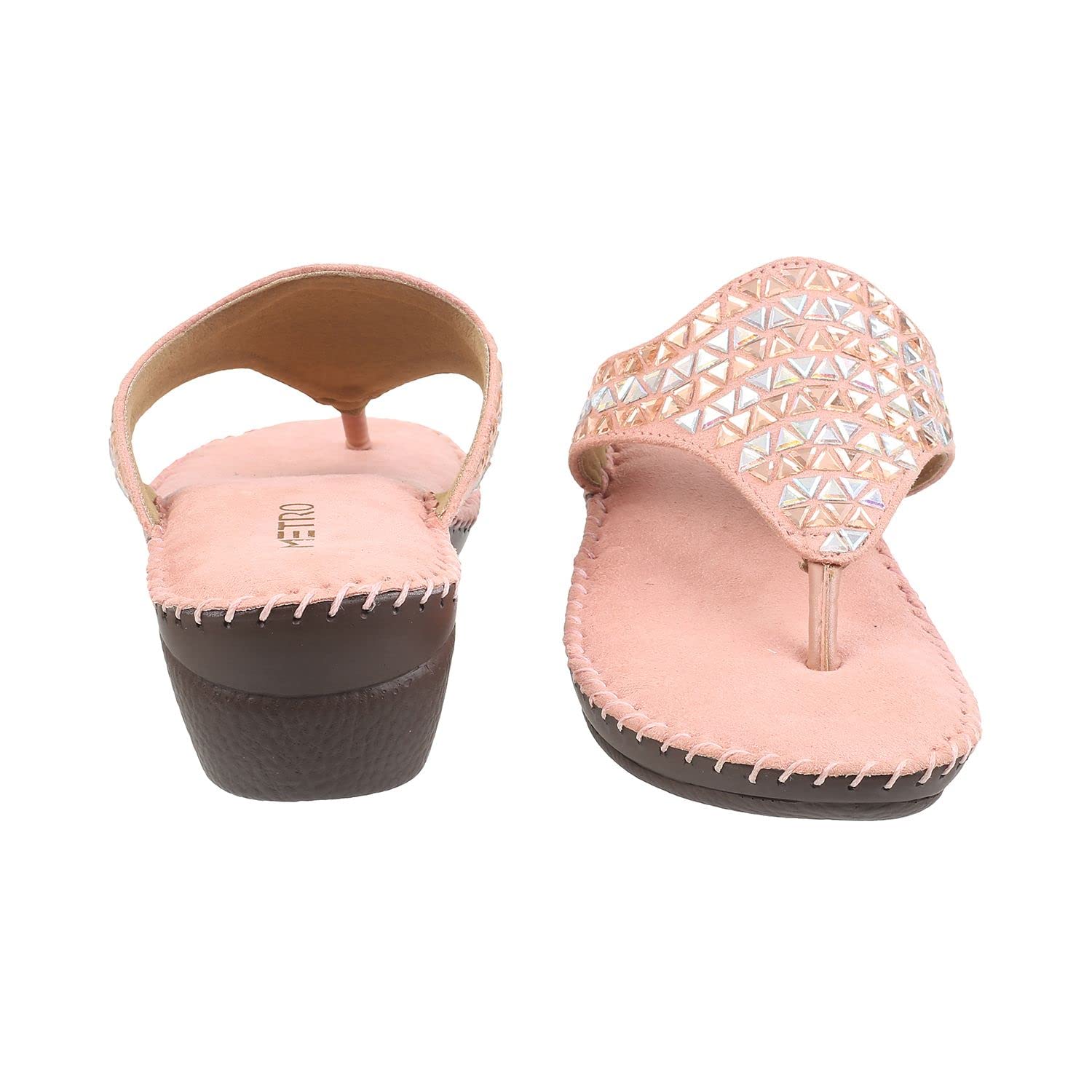 Metro Women's Pink Embellished Faux Leather Comfy Fashion Sandals - SaumyasStore