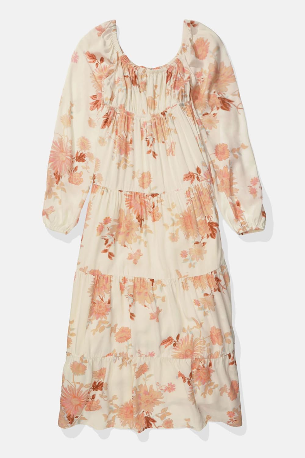 American Eagle Women White Long-Sleeved Tiered Midi Dress