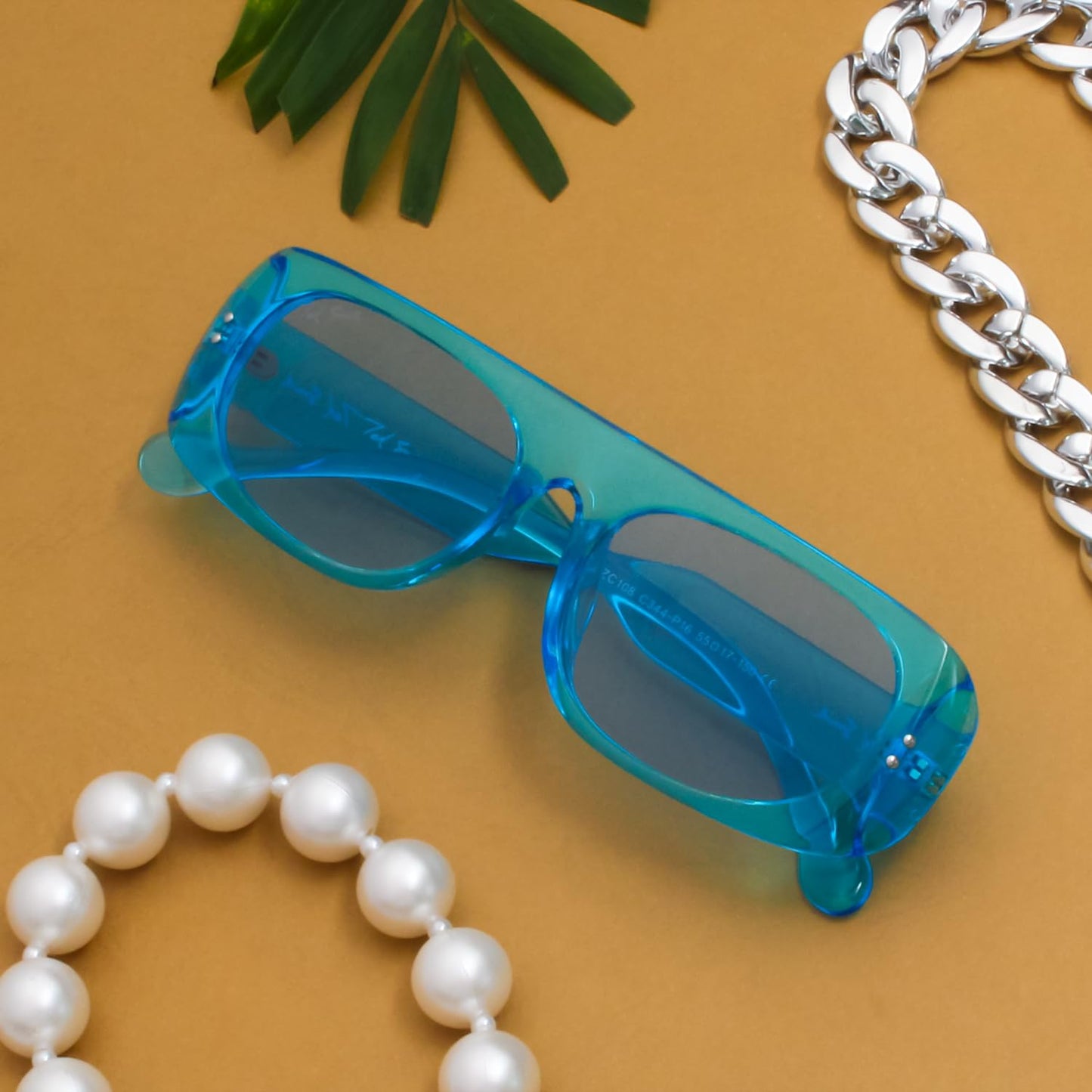 Ted Smith Men's Women's Polarized UV Protection Blue Lens Crystal Blue Square Sunglasses