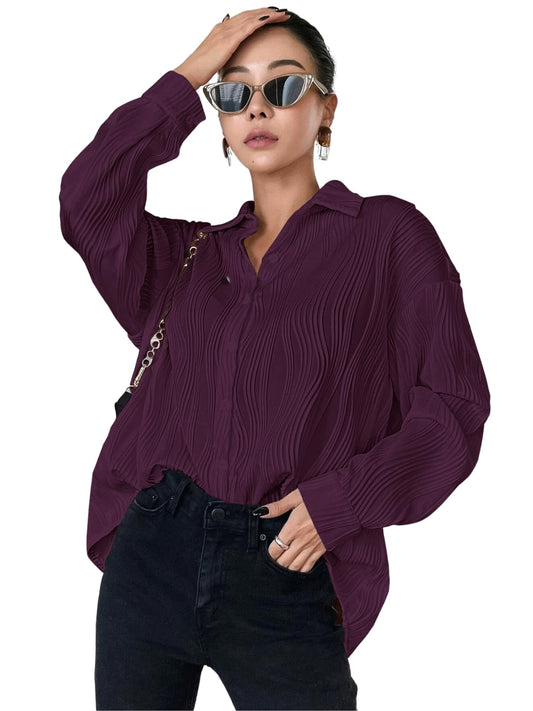 Leriya Fashion Shirts for Women – Korean Style Long Sleeve Oversized Button Down | Plus Size Workwear Top for Office & Casual Wear
