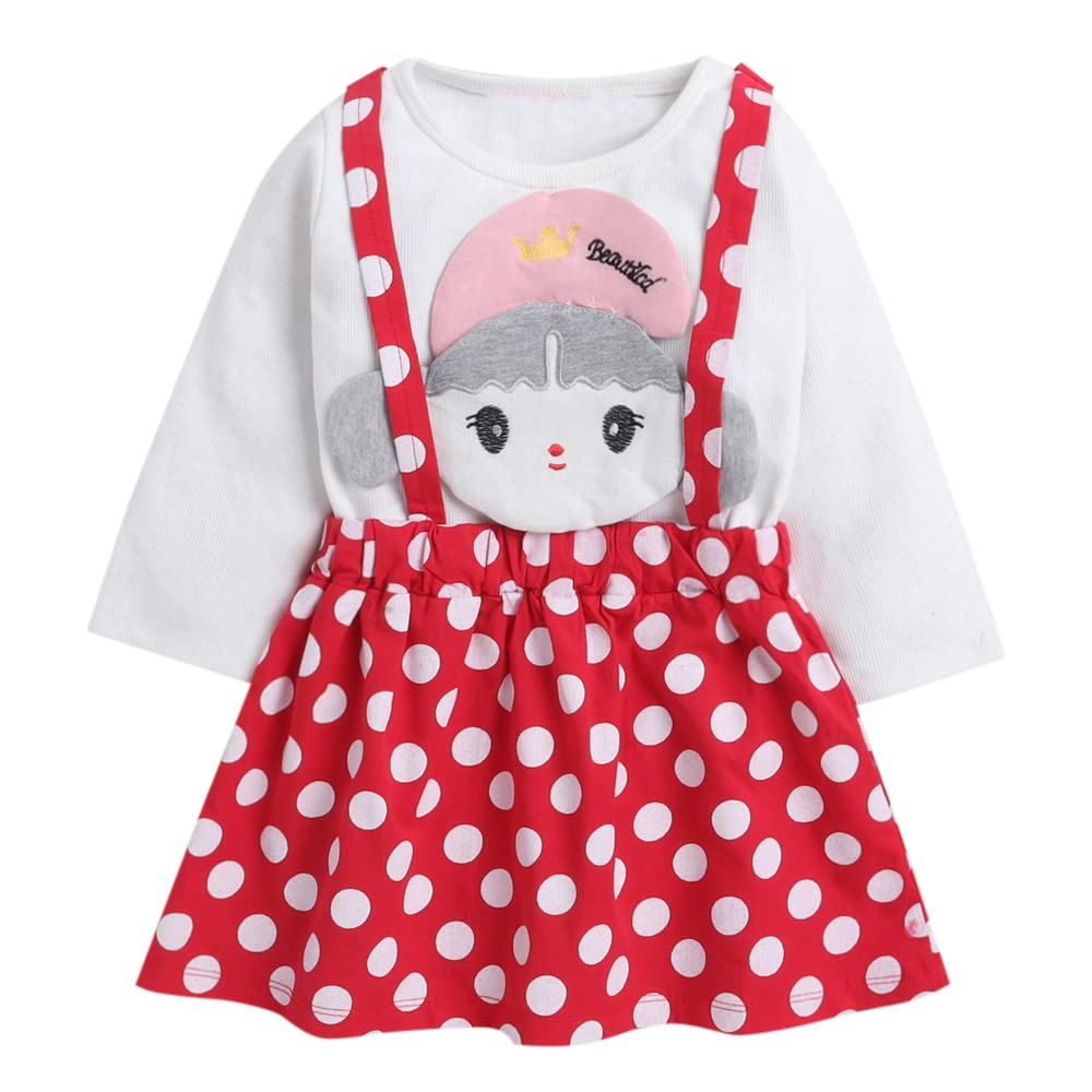 Hopscotch Girls Knee Length Casual Dresses in Red Color For Ages (3-4 Years)