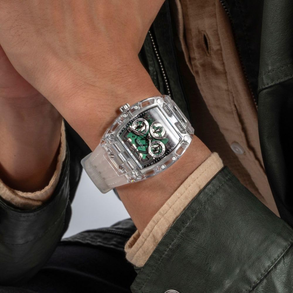 GUESS Phoenix Analog Watch Gw0499G8 Silicone Men Analog Watch, Green Dial, Silver Band