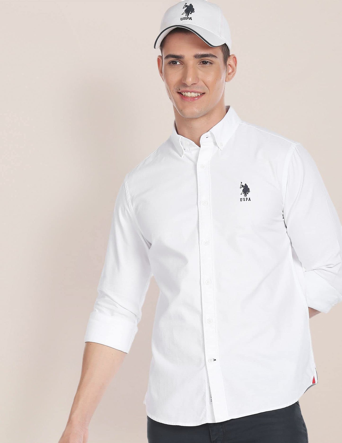 U.S. POLO ASSN. Mens Solid Fs Slim Fit Shirts (Usshtfx0104_White_M)