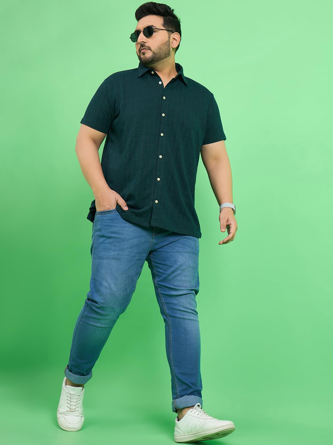 Bigbanana Men's Plus Size Teal Solid Shirt (Vortex,Teal,5XL)