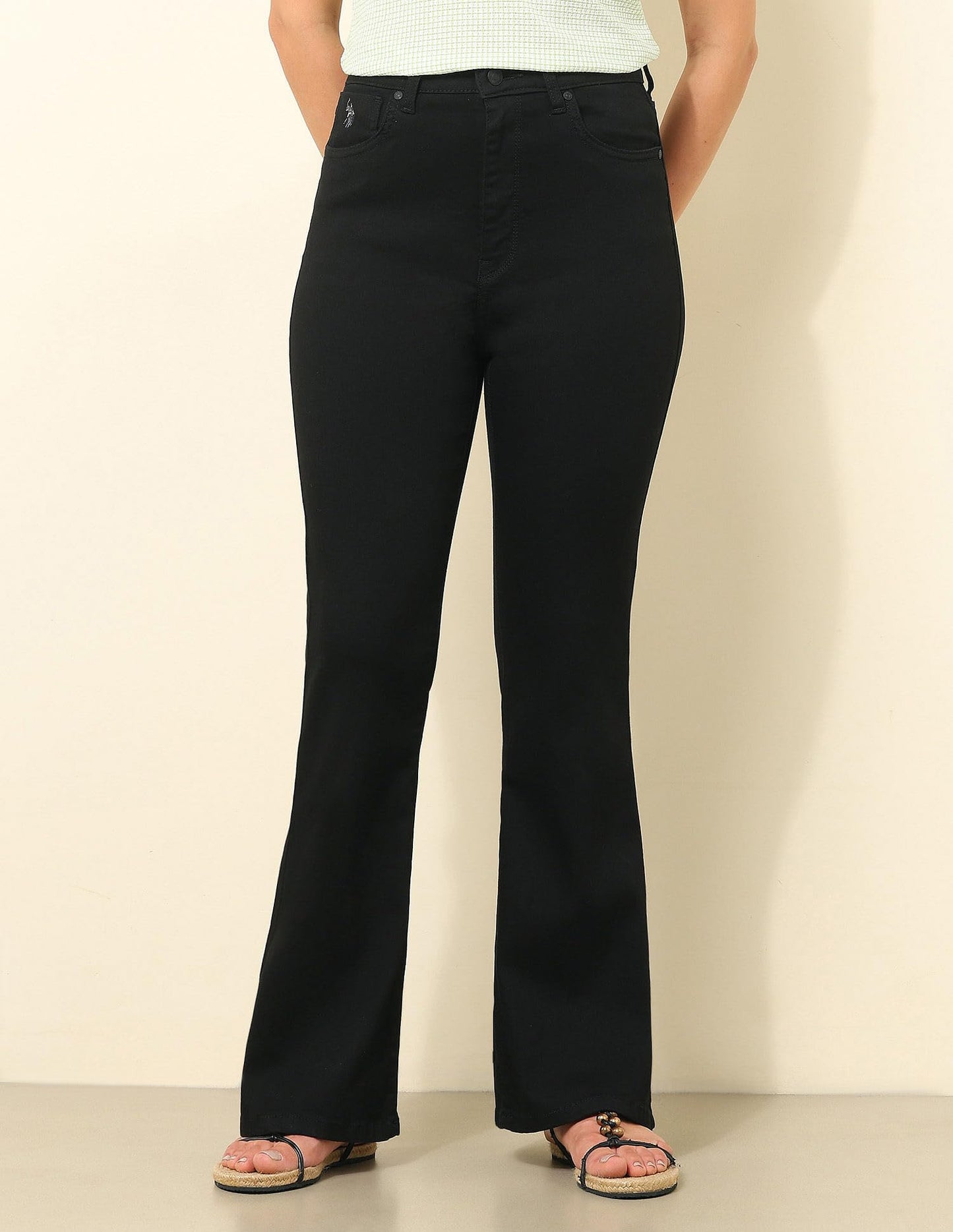 U.S. Polo ASSN. Ultra-High Rise Flared Fit Jeans (UWSS25JEN327_Black_28)