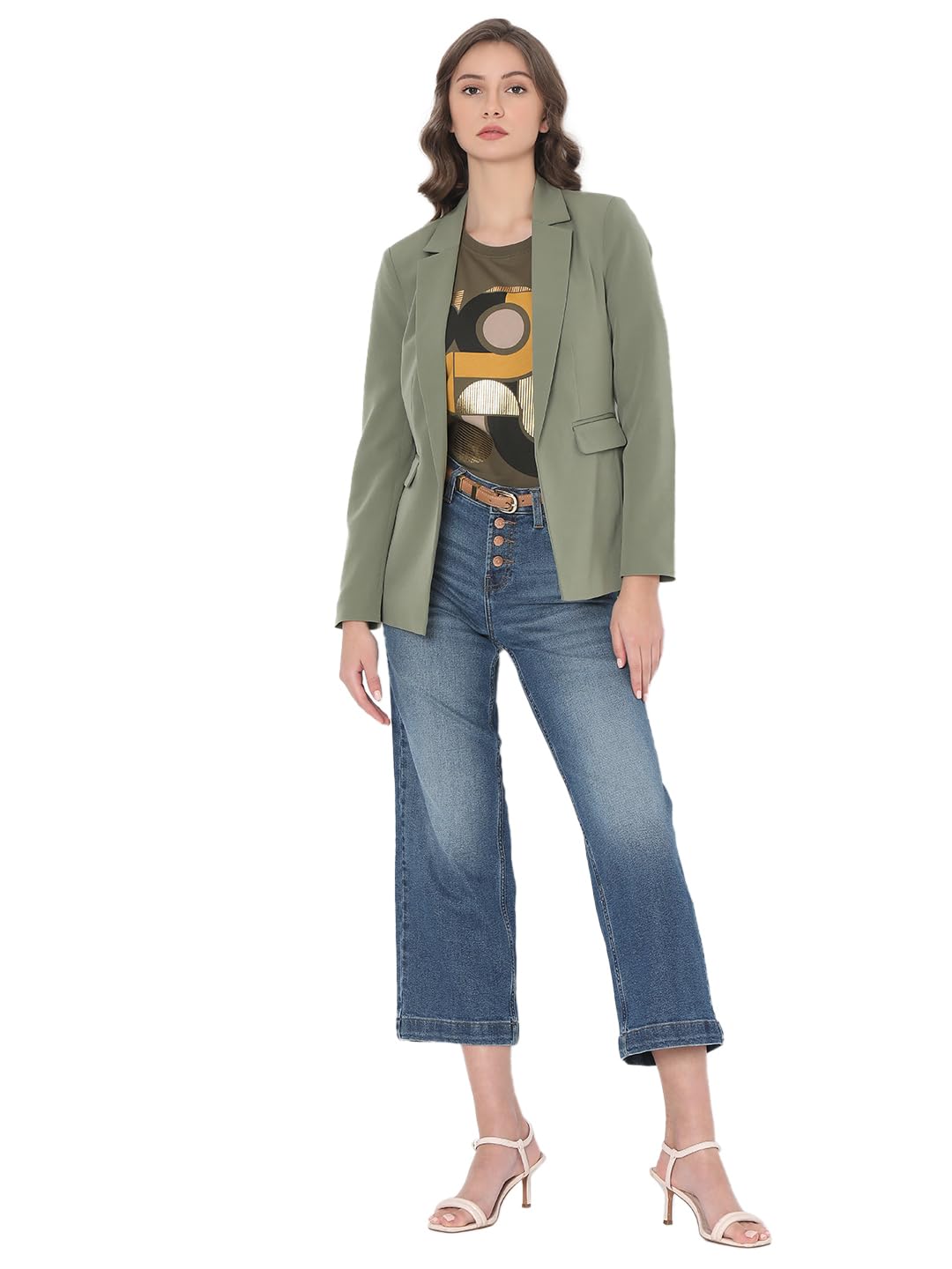 VERO MODA Women Solid Green Polyester Regular Fit Single Breasted Blazer