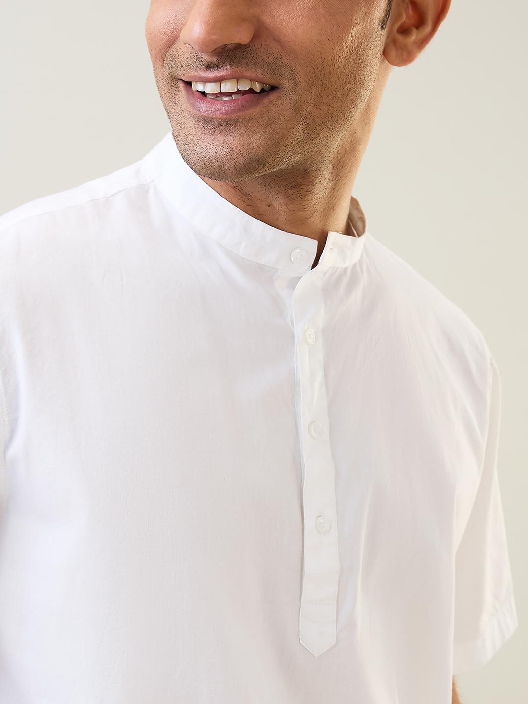 Raymond SleepZ Men Comfort Fit Solid Pattern Pure Cotton Mandrin Collar Kurta White