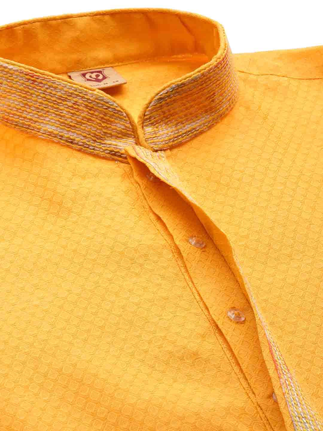 Manyavar SelfDesign Knee Long Kurta and Churidar Set For Men - (Yellow, Large)