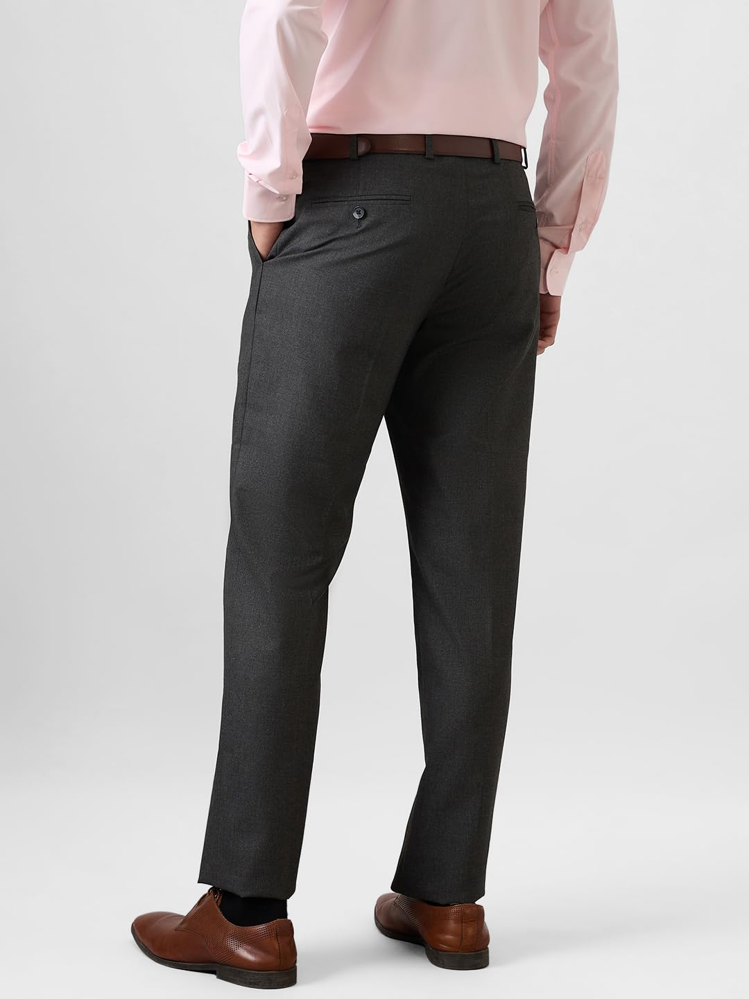 Park Avenue Men Regular Fit Solid Pattern Polyester Blend Flat Front Formal Trouser Dark Grey