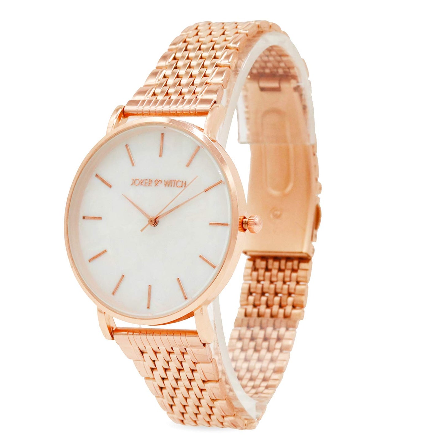 Joker & Witch Stainless Steel Women Aria Rosegold White Dial Analog Watch Bracelet Set, Gold Band