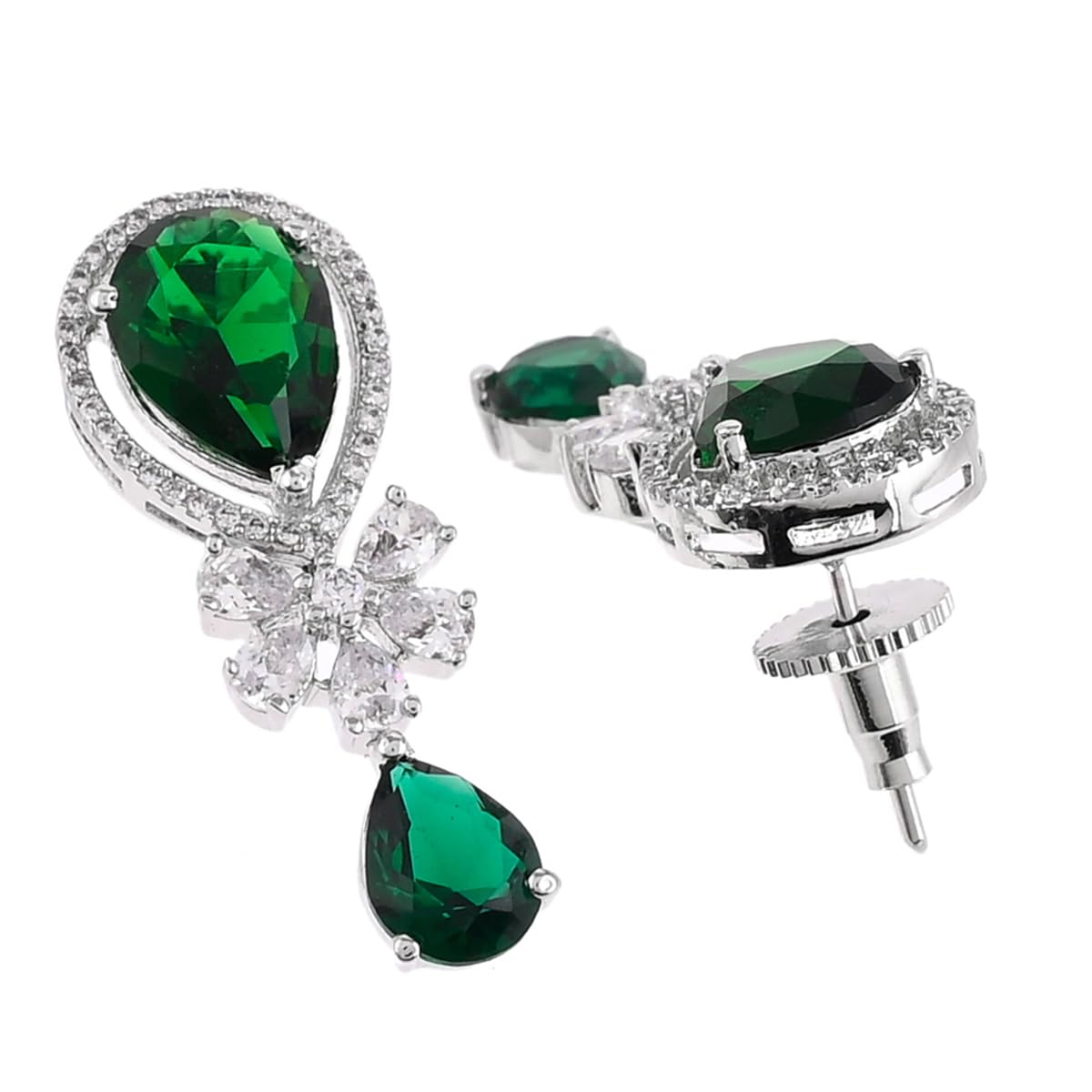 VOYLLA Cz Elegance Green Teardrop Zircons Jewellery Set For Women|Womens Jewellery Set|Gift For Women|Womens Gift|Gift For Her|