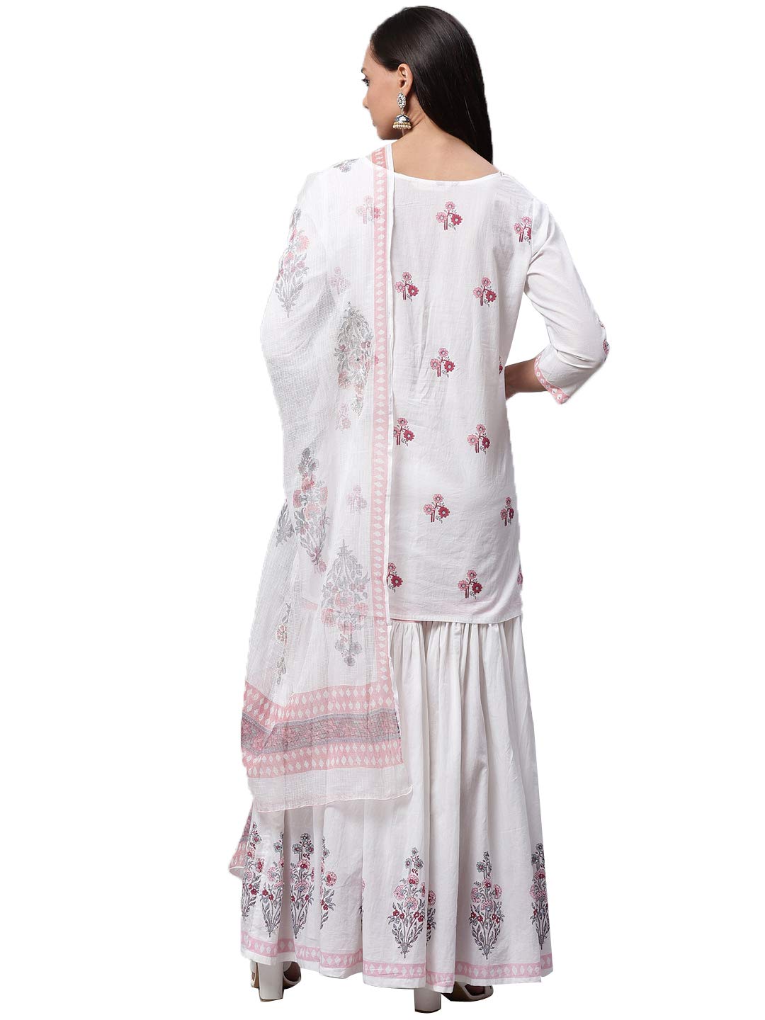 Divena Women's Plus Size Cotton Kurta, Sharara and Dupatta Set (White, 52) DK0541-7XL