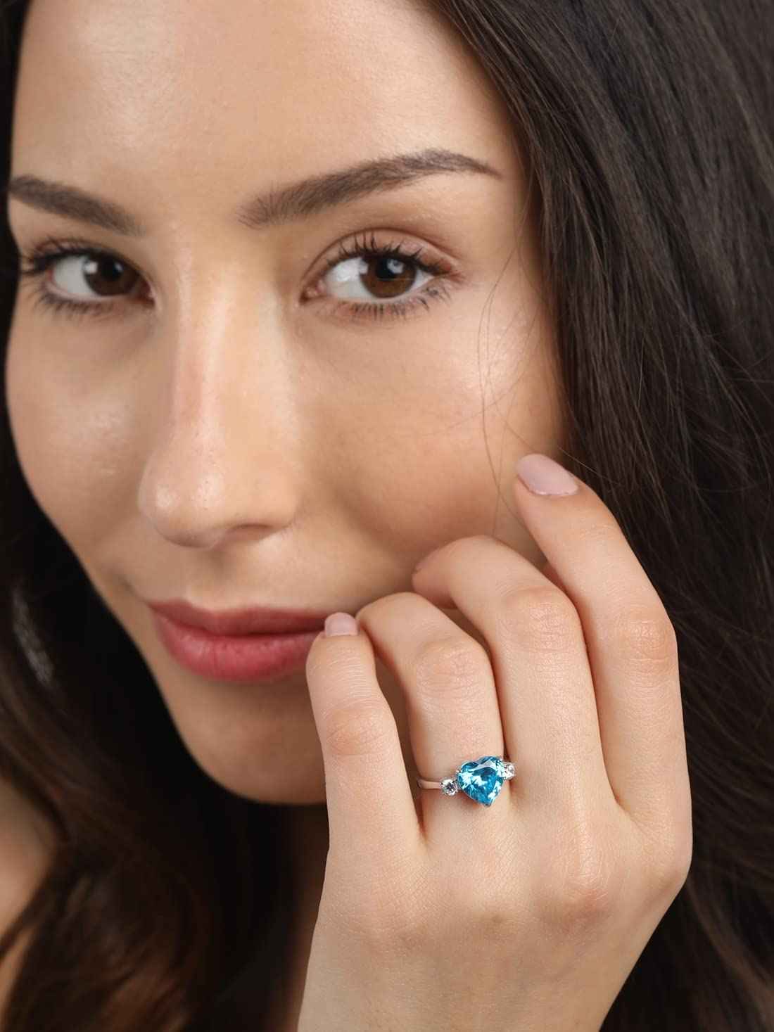 Clara 925 Sterling Silver Sky Blue Heart Ring with Adjustable Band | Rhodium Plated, Swiss Zirconia | Gift for Women & Girls