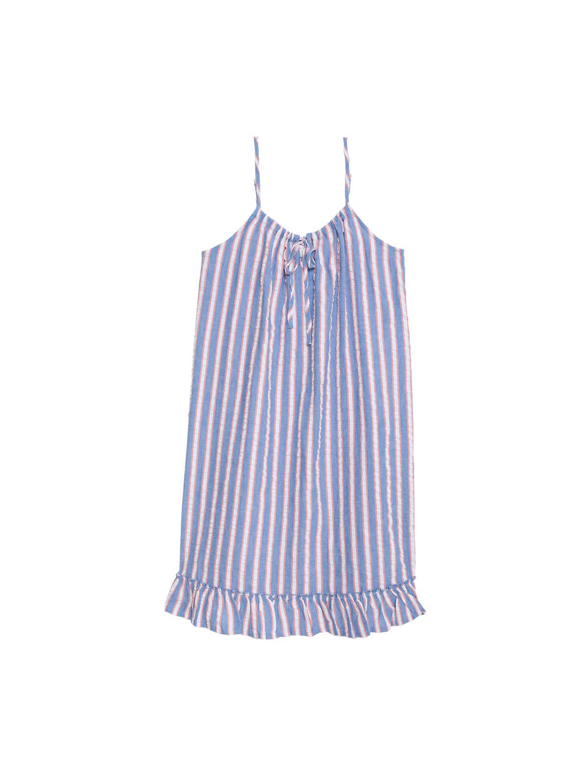 Marks & Spencer Pure Cotton Waffle Striped Chemise Bright Blue