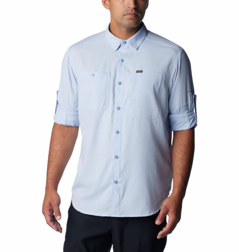 Columbia Men Navy Blue Omni Wick Silver Ridge Utility Lite Long Sleeve Hiking | Trekking | Camping | Safari Shirt, L