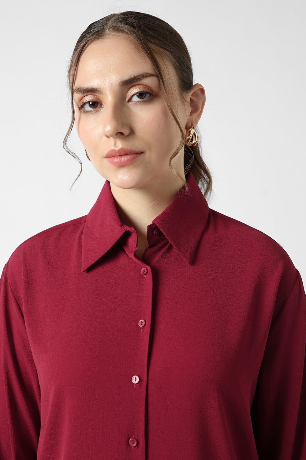 Women Red Solid Long Sleeves Casual Shirt