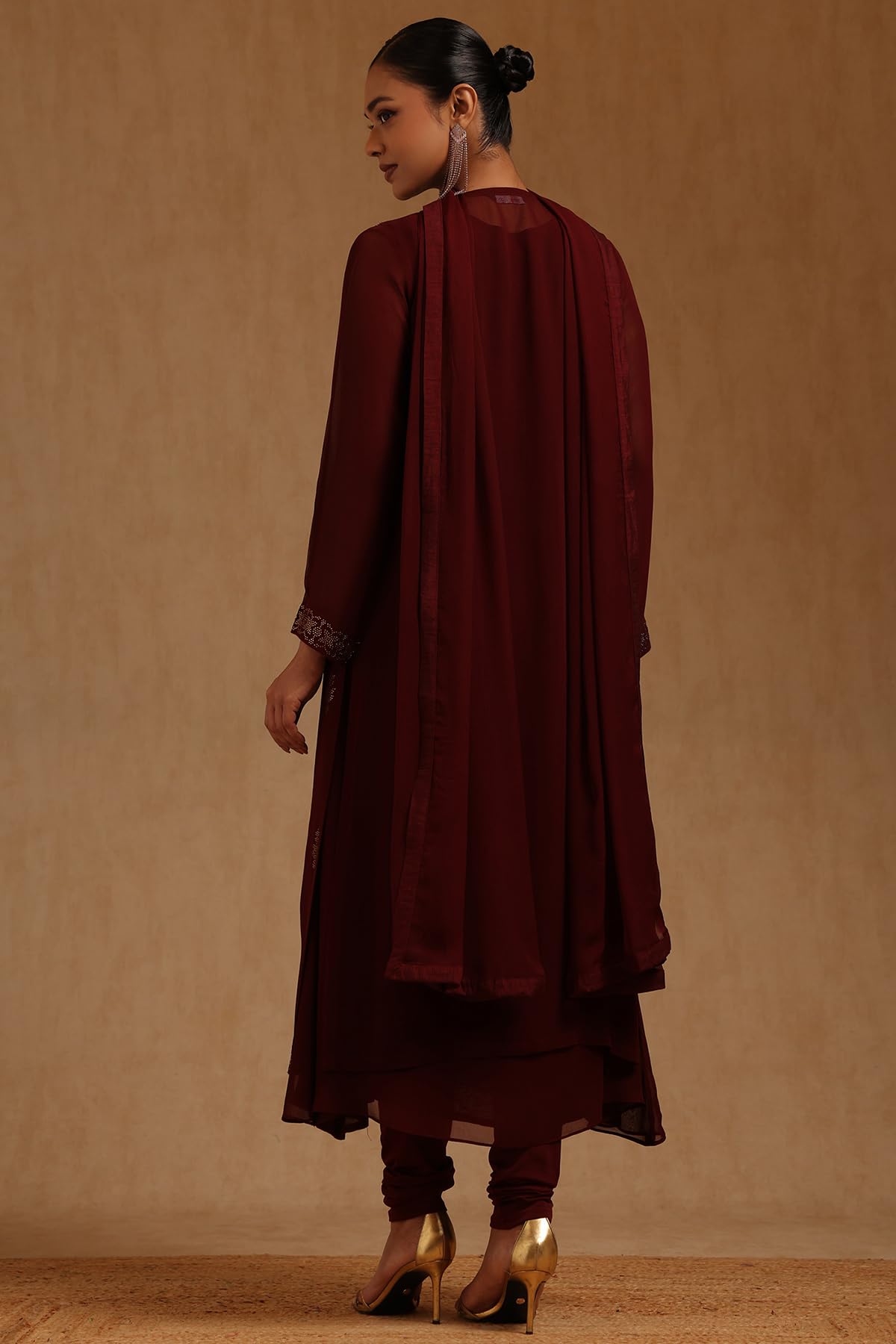 Soch Womens Maroon Georgette Solid Suit Set