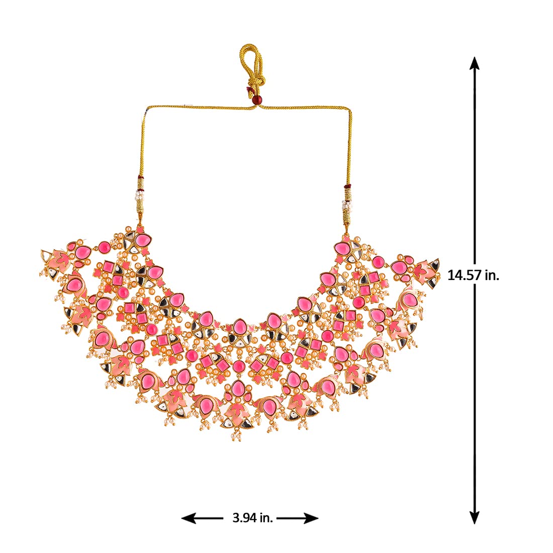 VOYLLA Forever More Pink Stones and Pearls Enamelled Luxurious Jewellery Set