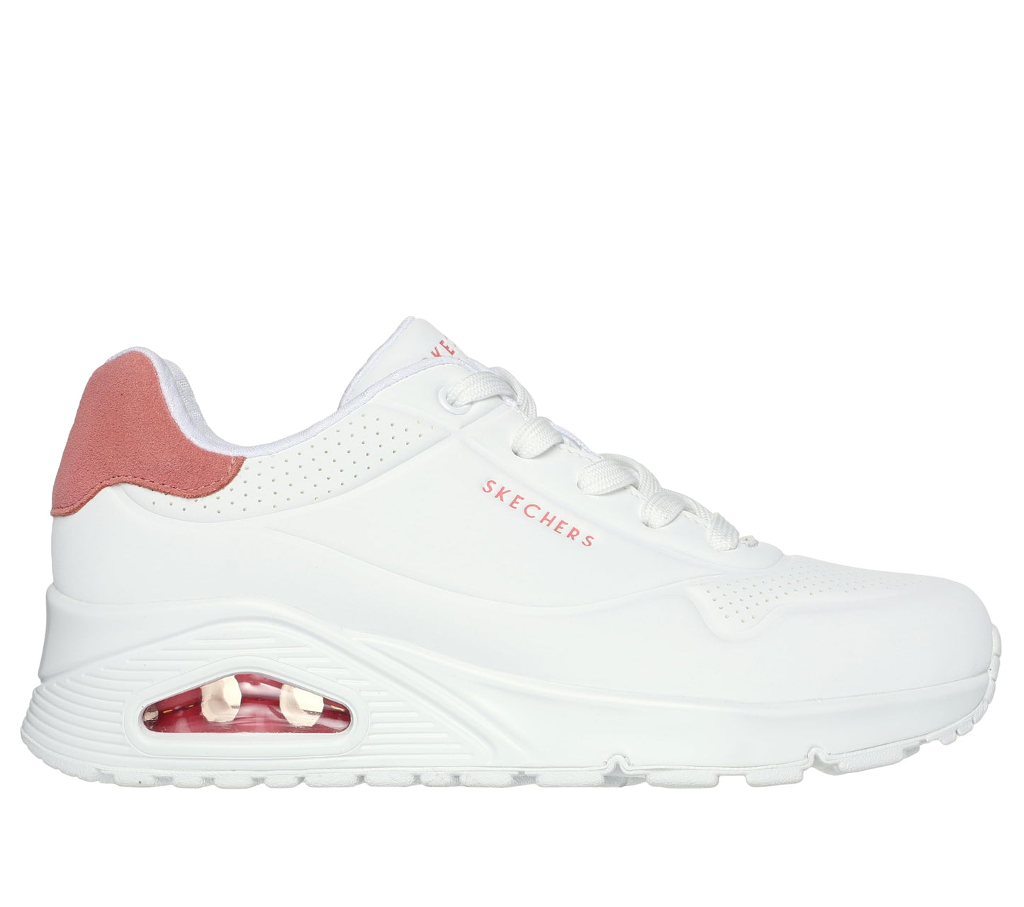 Skechers Womens UNO - POP Back White Hot Coral Casual Sneakers